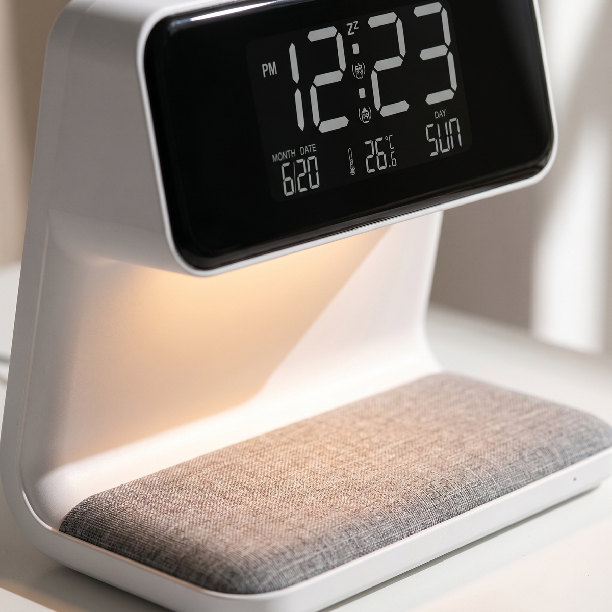3-in-1 Bedside Lamp with Wireless Charger LED Night Light and LCD Clock