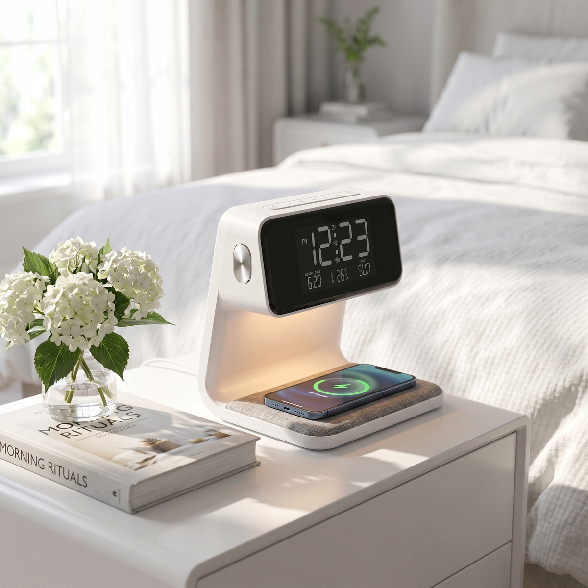 3-in-1 Bedside Lamp with Wireless Charger LED Night Light and LCD Clock