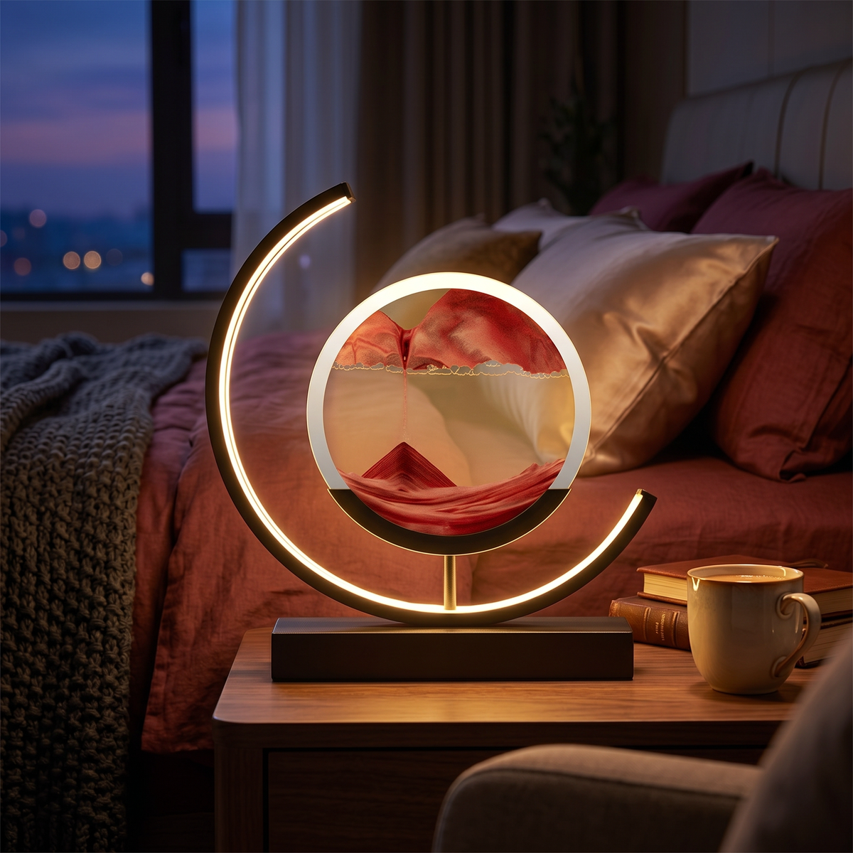 Moving Sand Art Lamp Rotating Glass Dune Display Dimmable LED