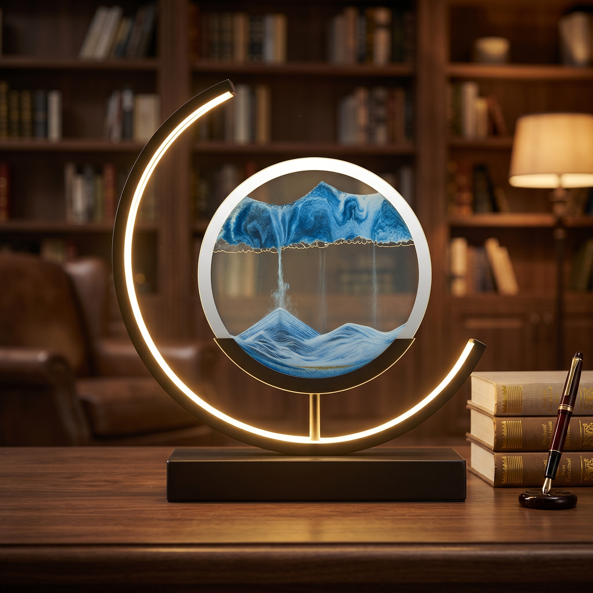 Moving Sand Art Lamp Rotating Glass Dune Display Dimmable LED
