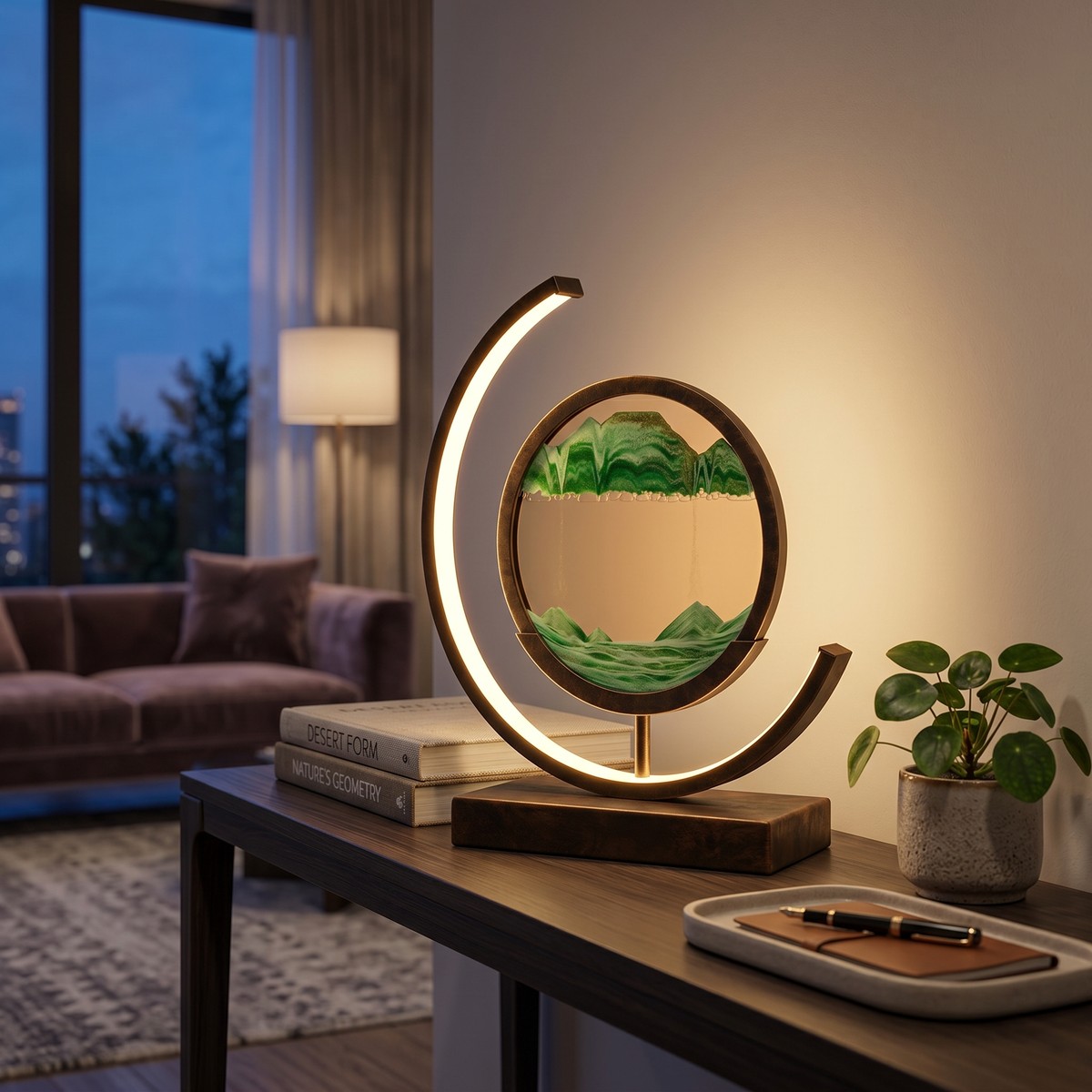 Moving Sand Art Lamp Rotating Glass Dune Display Dimmable LED