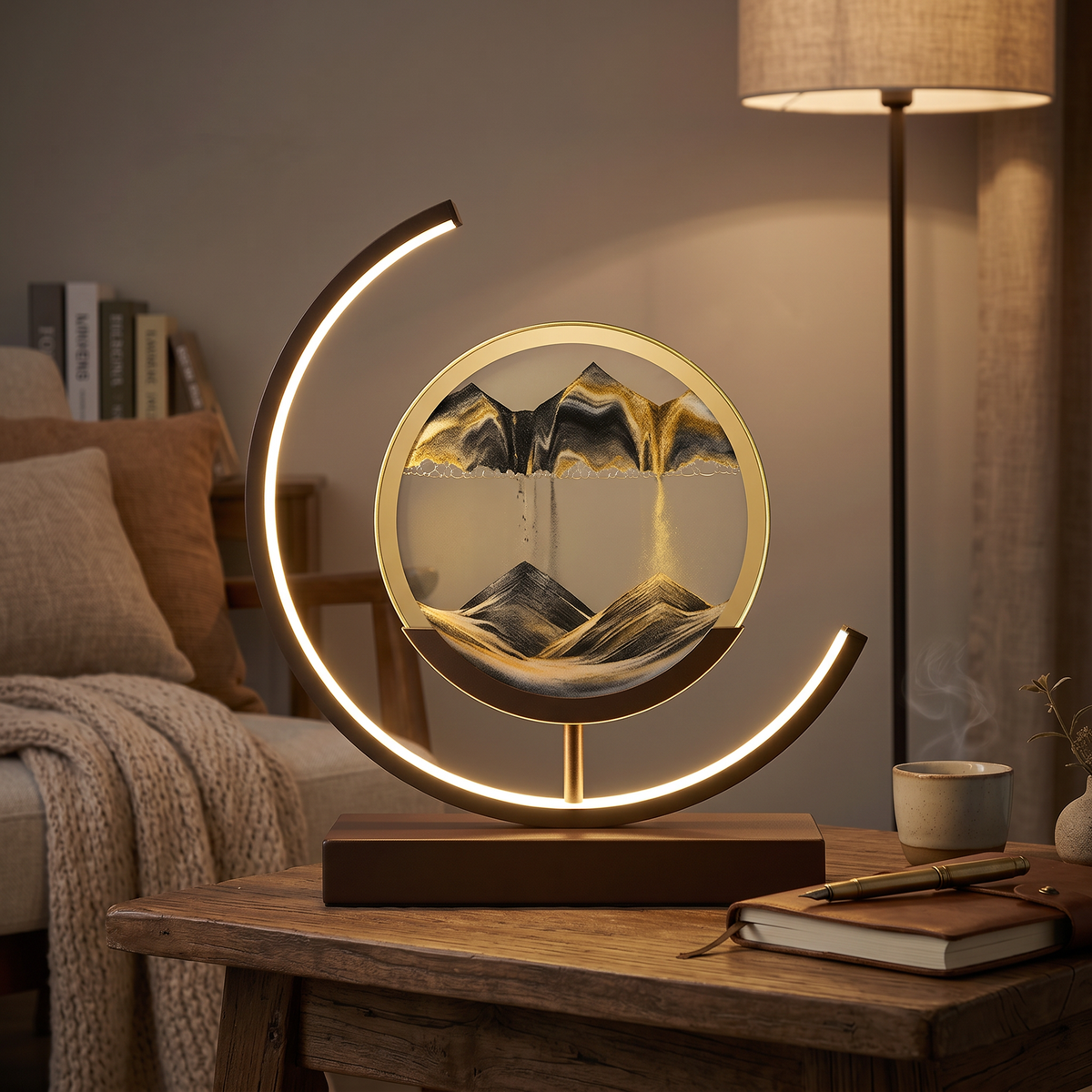Moving Sand Art Lamp Rotating Glass Dune Display Dimmable LED