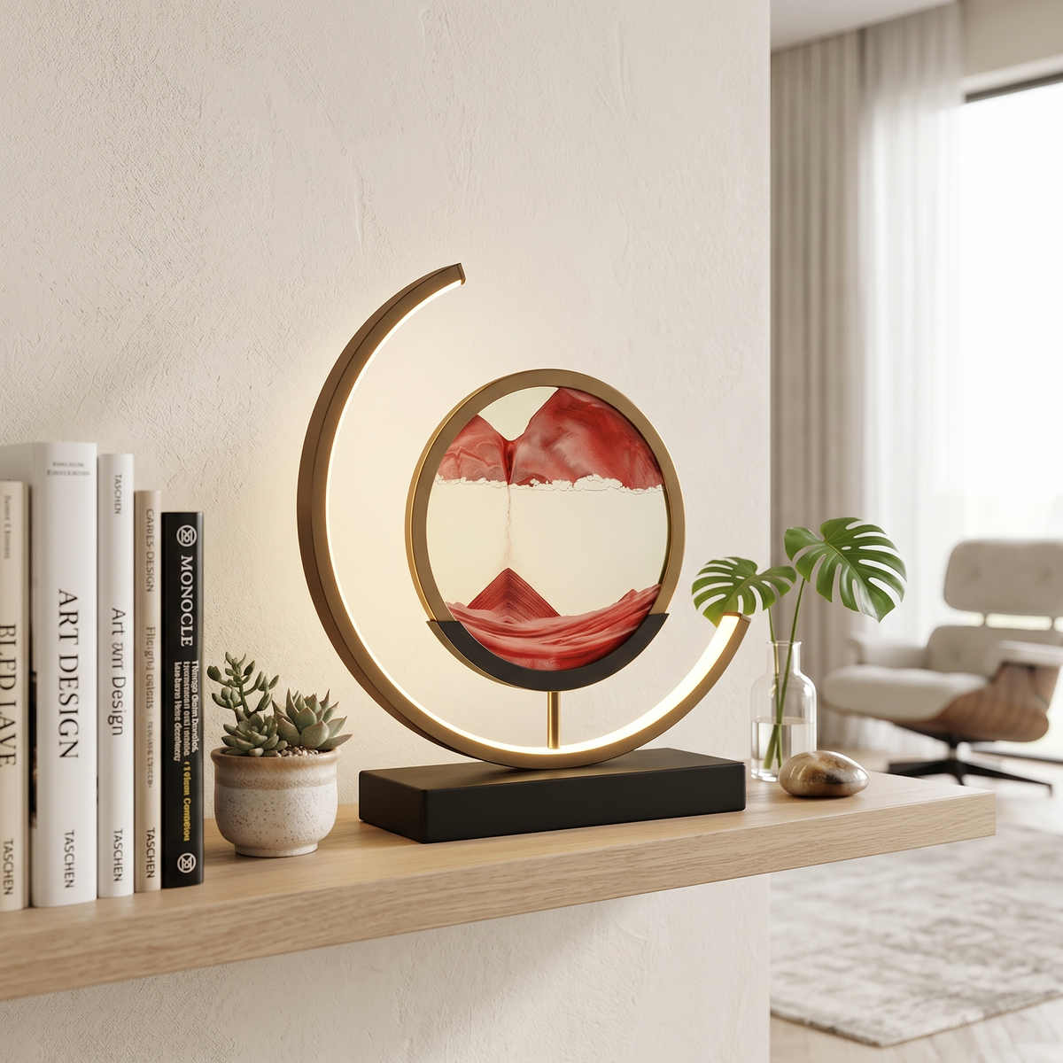 Moving Sand Art Lamp Rotating Glass Dune Display Dimmable LED