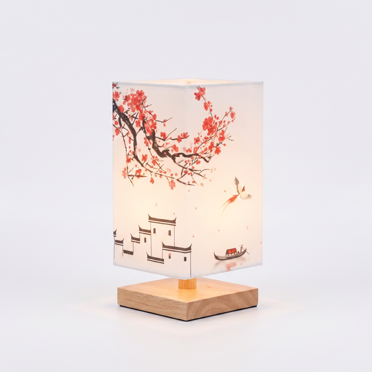 Bamboo Table Lamp with Hand-Painted Silk Shade