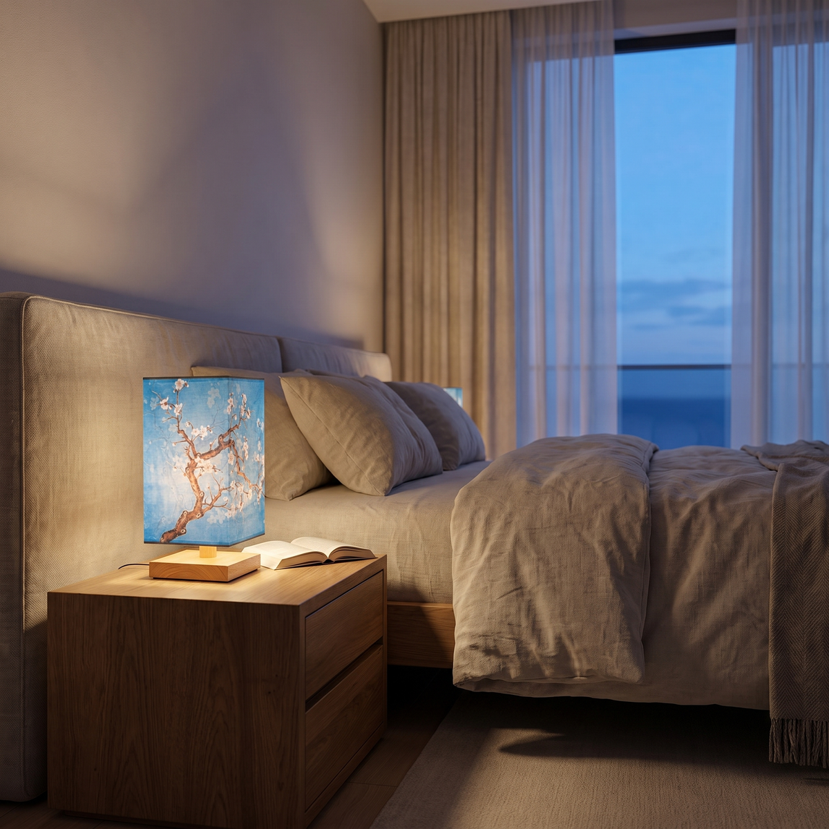 Bamboo Table Lamp with Hand-Painted Silk Shade