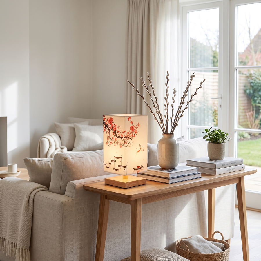 Bamboo Table Lamp with Hand-Painted Silk Shade