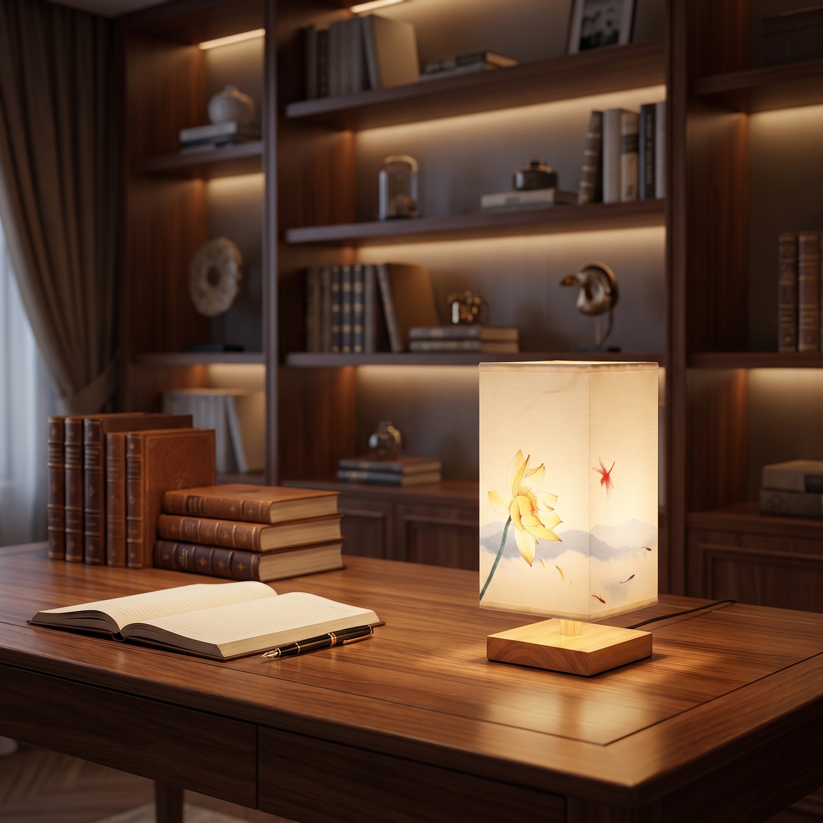 Bamboo Table Lamp with Hand-Painted Silk Shade