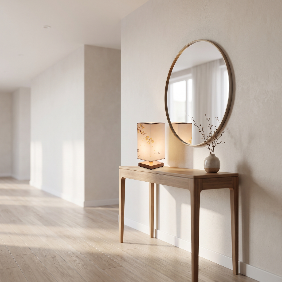 Bamboo Table Lamp with Hand-Painted Silk Shade