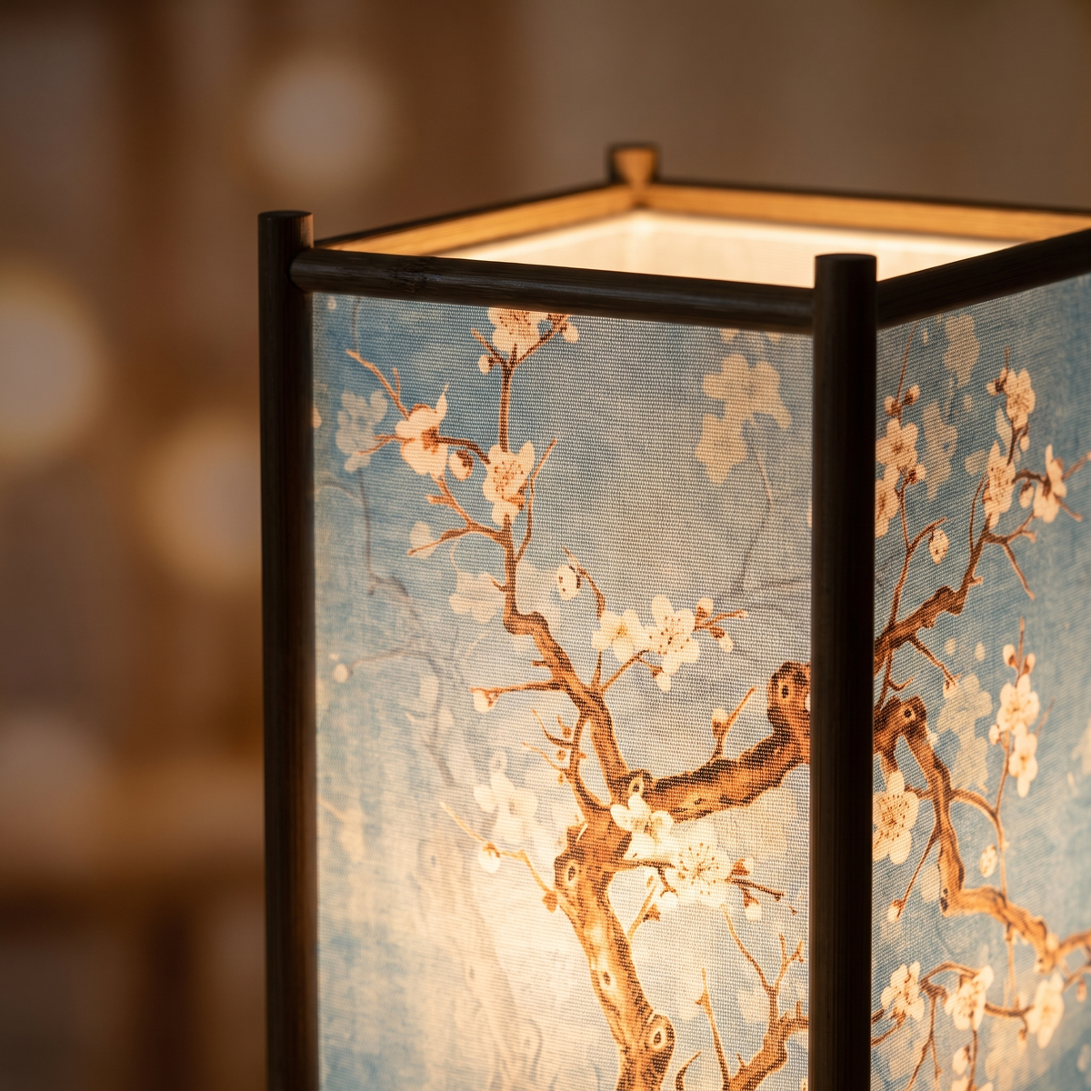 Bamboo Table Lamp with Hand-Painted Silk Shade